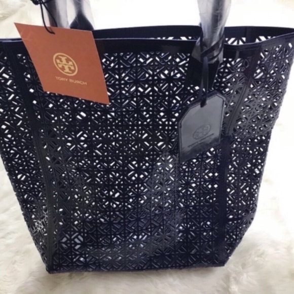 Tory Burch Tote Purse Beach Bag Handbag Perforated - Picture 3 of 5